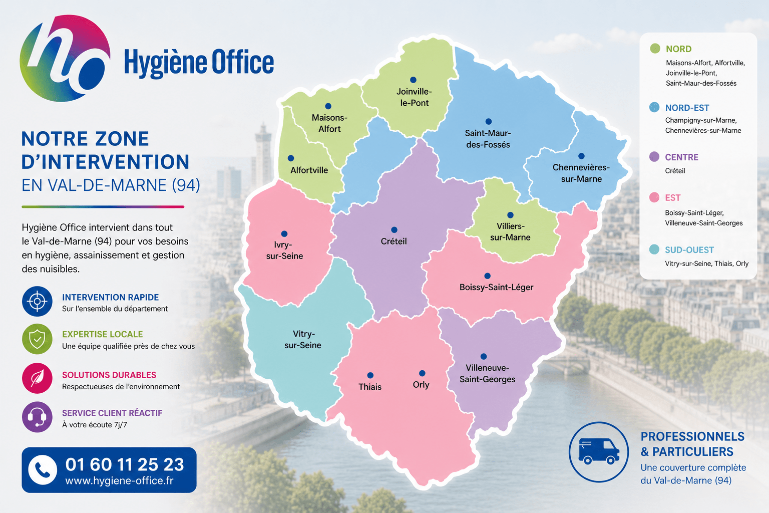 Carte des zones d'intervention Val-de-Marne Hygiène Office